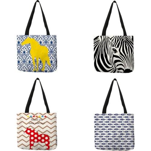 Popular Animal Print Girls Ladies Shoulder Bag Zebra Silhouette Wave Stripe Dot Handbag Shopping Travel Beach Casual Useful Tote