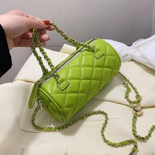 Barrel Shape Mini Pu Leather Bucket Crossbody Bags for Women 2021 Summer Tote Bag Design Female Chain Green Shoulder Bag Handbag