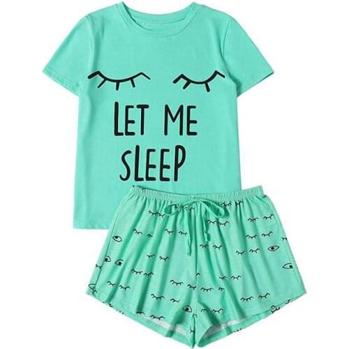 Womens Casual Shorts Short Sleeve Print T-Shirt Sleepwear Nightwear Set Pijamas Let Me Sleep Women Pajamas for Women Set