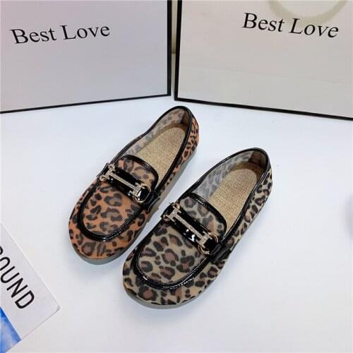 Large size womens shoes 41-43 summer organza breathable mesh leopard print flat bottom all-match peas shoes tide