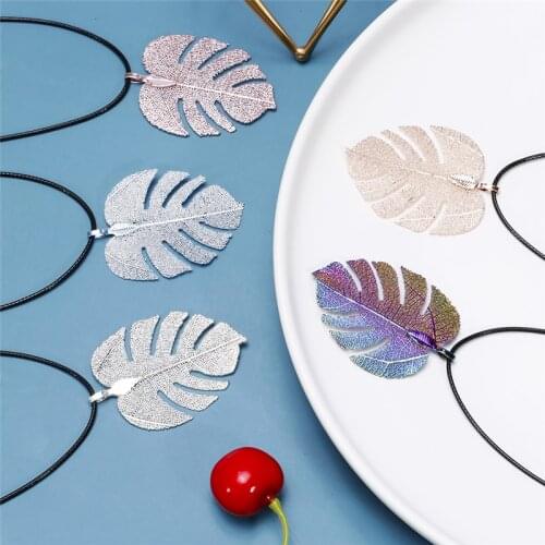 SOHOT New Arrived Colorful Alloy Monstera Leaf Women Pendant Necklace Fashion Sweater Coat Long Rope Chain Lady Jewelry Bijoux