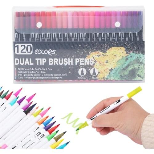 120 Color FineLiner Dual Tip Brush Pen Drawing Painting Watercolor Art set Marker Pens For School Stationery Supplies markers