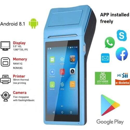 2021 Hot sale 5.5 inch Mobile POS Machine 58mm Bluetooth Thermal Receipt Printer Android 8.1 Handheld Pos Terminal