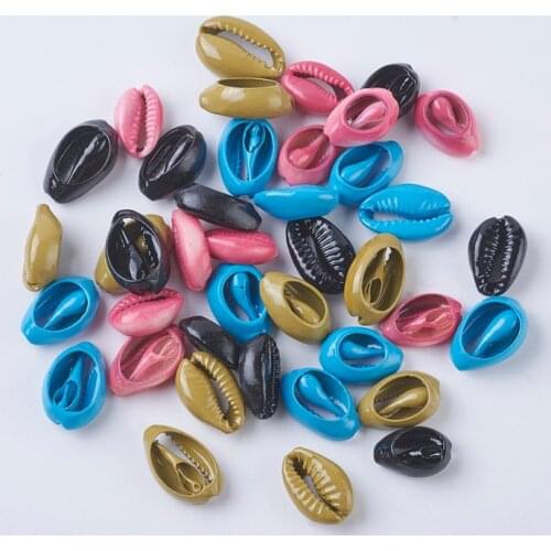 40pcs/set Mixed Color Cowrie Shell Beads Dyed Oval No Hole Shell Beads for Jewelry DIY Making Accesorries