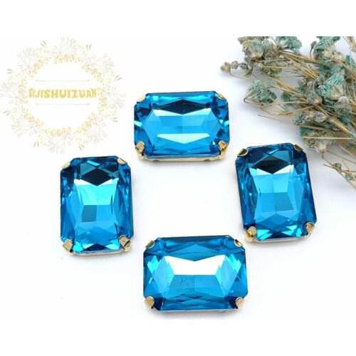 Turquoise blue Rectangular Crystal Glass Sewing Rhinestones with gold Claw Rhinestones for Diy wedding Dress and Bags