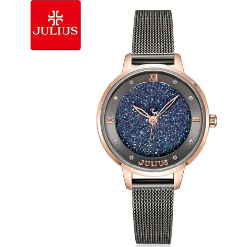 Julius Watch JA-1216 Womens Romantic Gift Watch Casual Full Stars Fancy Ladies Quartz Steel Band Watch Relojes Mujer