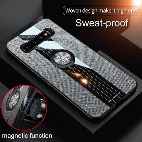 Luxury Cloth phone cases for Samsung Galaxy S8 S9 S10 Plus S10E S10Plus Ring Holder Fabric original Housing Silicone back covers