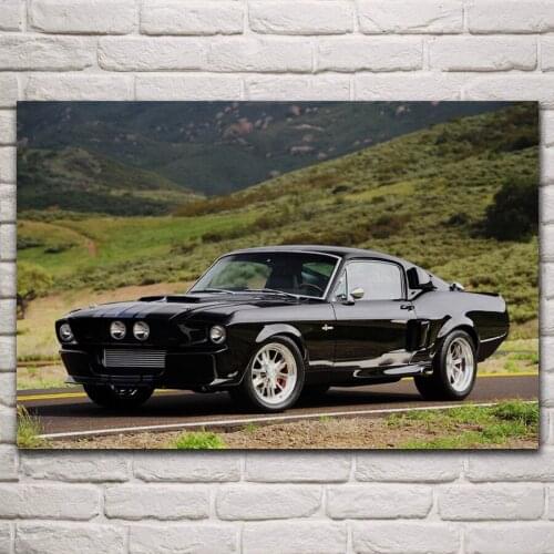 Black mustang cars hot rod vehicle artwork fabric posters on the wall picture home living room decoration for bedroom KM516