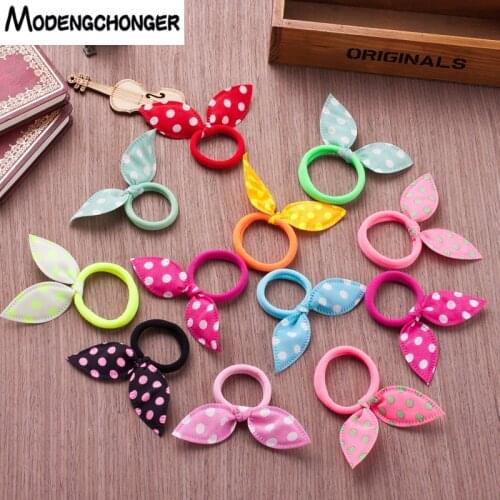 10Pcs Kids Rabbit Ears Hair Band Cute Polka Dot Bow Hair Tie Headband Girl Hair Ring Scrunchy Children Ponytail Hair Accessories