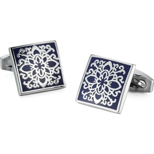 DY new high quality fashion men French shirt Cufflinks Mens dress shirts Blue Square Silvery pattern Cufflinks