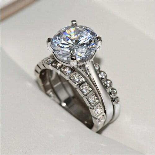 Elegant 3 Pcs/Set Silver Color Inlaid White Zircon Crystal Female Alloy Ring for Women Party Wedding Engagement Jewelry