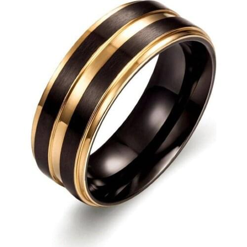 Black Gold Color 7mm Stainless Steel Rings for Men Simple Two-color Groove Rings Wedding Band Male Alliance Jewelry