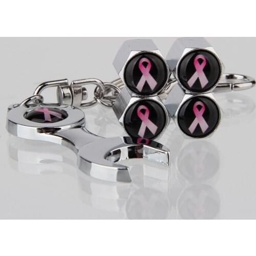 Creative Wrench Keychain with Ribbon Pattern Dust Proof Car Valve Caps Bike Motorcycle Accessories for Buick for Opel for Audi