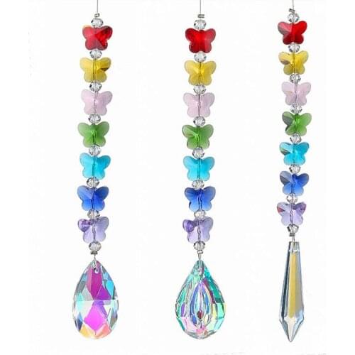H&D Chandelier Crystal Prism Rainbow Maker Butterfly Beads Chakra Hanging Crystals Suncatcher Window Hanging Ornament,Set of 3