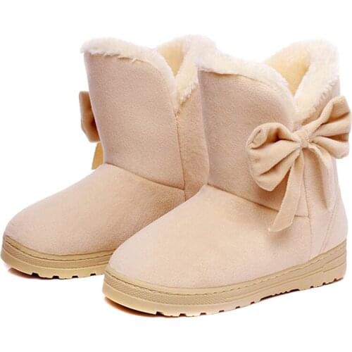 Hot Selling 1 Pair Women Snow Boots Warm Shoes Bowknot Plush Anti-slip for Winter Outdoor -B5