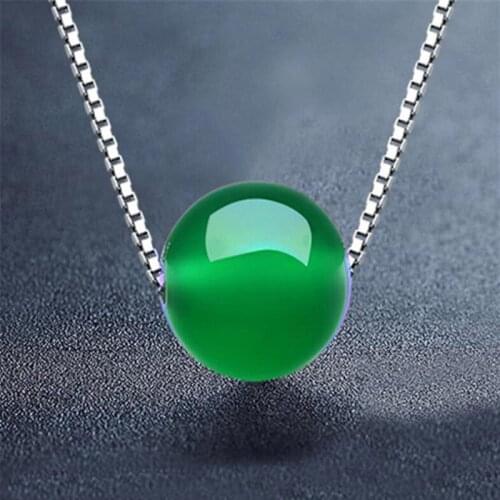 Natural Jade Medullary 14mm Green Round Bead Necklace Pendant with Free 925 Silver Chain for Women Jewelry
