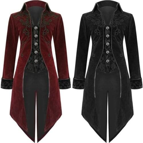 2019 Hot Tuxedo Dress Medieval Costume Retro Clothing Vintage Gothic Long Coat Jacket Slim Fit Trench Punk Style Men Outwear