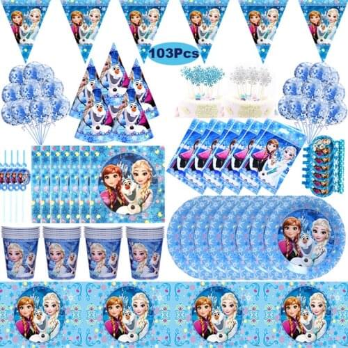 103/pcs Frozen Baby Shower Girl Favorite Party Decoration Birthday Set Banner Bag Cup Plate Tablecloth Disposable Supplies Kids