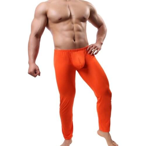 Sexy Mens Ultra-Thin Silky Long Johns Thermal Pants Cool Leggings Underwear Long Johns Men Pants Ice Silky Tights Leggings