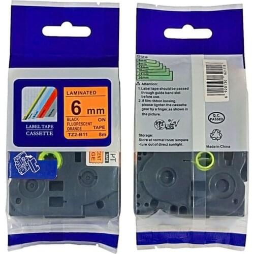 Manufacturer direct selling compatible TZe-B11 Black on Flu.Orange 6mm labels for Ptouch label printer perfect compatibility