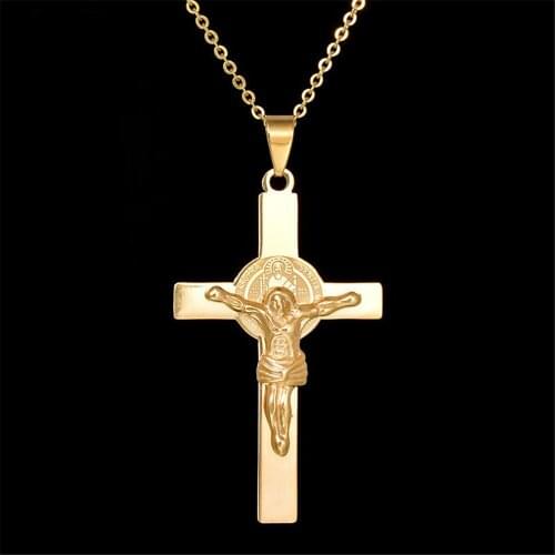 DarkMag Luxury Charming Gold Cross Chain Necklace For Women Men Male Hip Hop Cool Accessory Fashion Jesus Cross Pendant Necklace