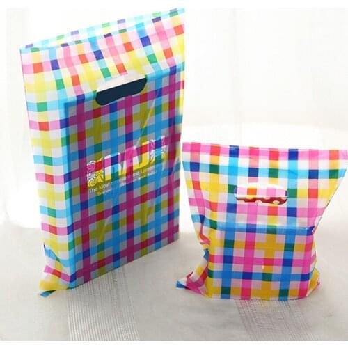 Pink Yellow Blue Stripe 25*35cm Plastic Gift Bags Clothes Shopping Bag 50pcs/lot Wedding Christmas Gift Plastic Bags With Handle