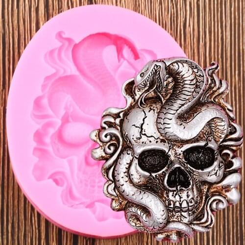 Skull Snake Silicone Mold DIY Halloween Cake Decorating Tools Fondant Baking Chocolate Molds Soap Candy Clay Moulds