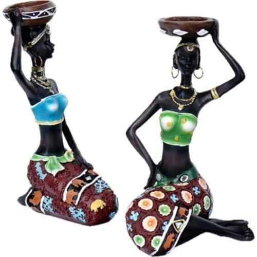 Sculpture Candle Holder Elegant African Figurines Candlestick Resin Tabletop Decor Home Furnishing Desktop Lighting Hotel