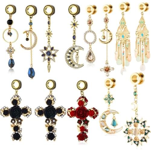 TIANCIFBYJS Stainless Steel Ear Tunnels Piercing Dangle Plugs Flesh Tunnel Gauges Body Jewelry Piercing 00 Gauges For Women