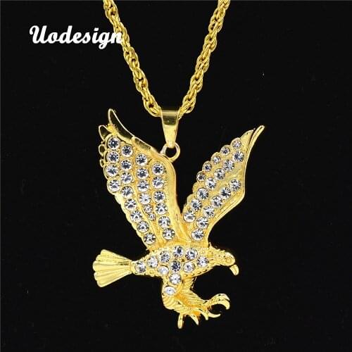 Uodesign Mens Necklaces Gold Carstal Flying Eagle Pendant Choker Male HipHop Fashion Animal Jewelry Accessories