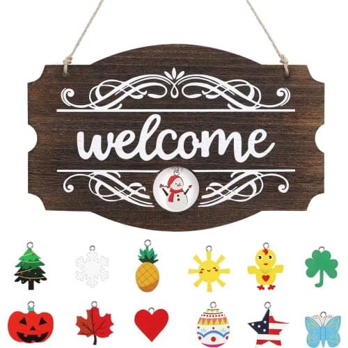 Interchangeable Seasonal Welcome Sign for Front Door Decor,Rustic Farmhouse Wooden Welcome Sign Wall Hanging Front Porch Decor