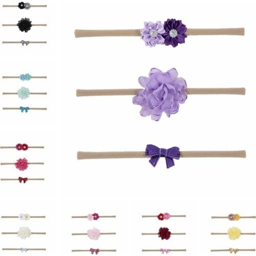 Yundfly 3Pack Baby Girls Nylon Hairbands Flowers Sequin Bows Kids Infant Headbands Children Girl Hair Accessories Gift Set