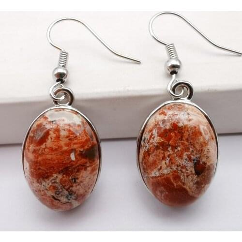 Breciated Stone Oval Beads GEM Earrings Jewelry T265