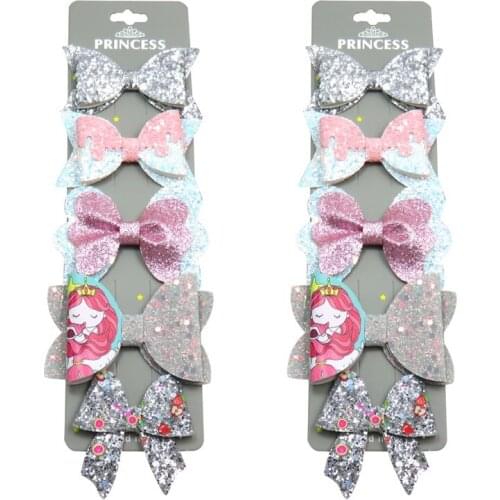 5PCS/Card Lovely 5 Styles Gray MIX Ties Bow Creativity Hairpins For Baby Girls Clip Pins Barrette Scrunchy Kids Hair Accessories