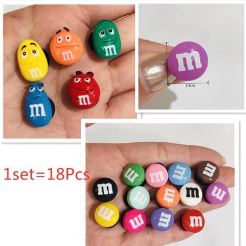 18Pcs M M Chocolate Beans Decoration Realistic Rainbow Sugar Resin Shoe Accessories Fit Kids Gift Shoe Charms Designer