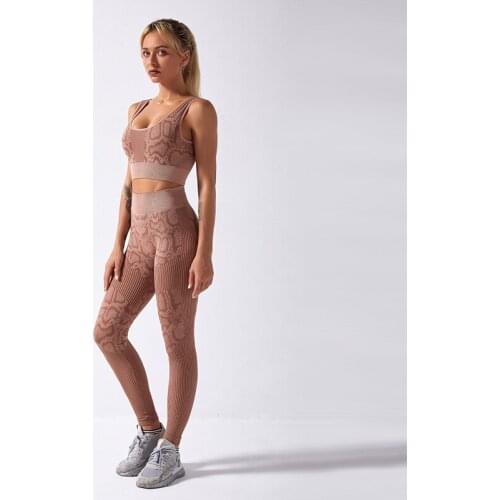 2PCS/Set Seamless Women Yoga Suit Serpentine Sportswear High Waist Leggings Sexy Sports Bra Gym Fitness Clothing Sets