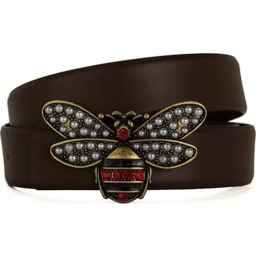 2020 Popular Bee Belt Buckle With Diamond Decoration Autumn Winter Fashion Man Women Cute Bee Belt Leather Belt Gift