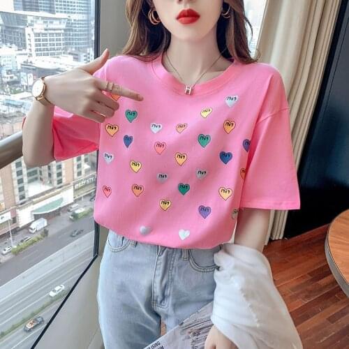 2021 Summer Short Sleeve Heart-shaped print Fashion Lady T-shirts Top T Shirt Womens Graphic Female Tee T-Shirt graphic tee