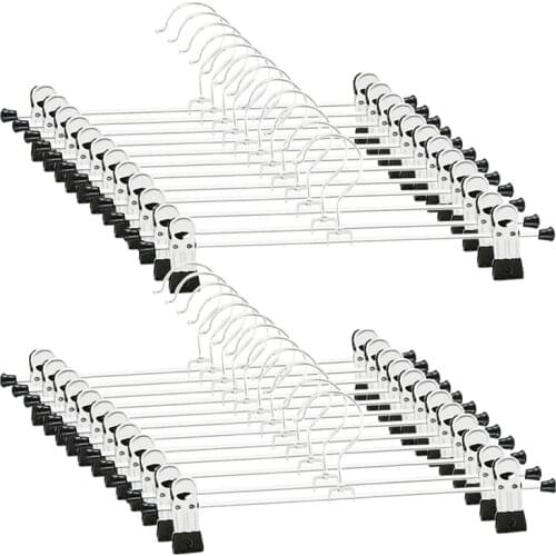 24 PCS Skirt Hangers with Clips, Pants Hanger Metal Pant Hangers Space Saving for Pants Skirts Clothes