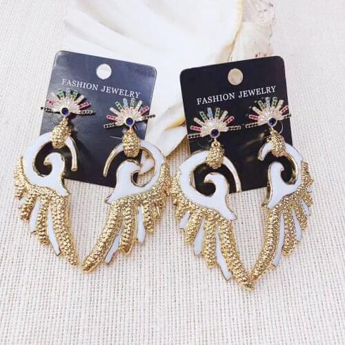 24K Gold Shell Angel Wing Dangle earrings New Fashion Colorful Crystal Natural Shell Earring Dangle Earring 1Pairs