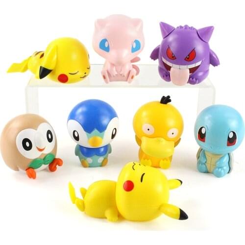 5-8cm 8pcs/Lot Pokemon Pikachu Psyduck Gengar Mew Squirtle Rowlet Mini PVC Action Figure Model Toys Doll
