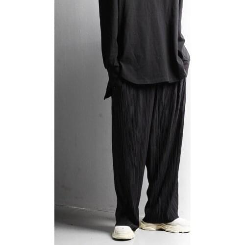 Mens pants loose size new fashion trend versatile casual solid pleated wide leg pants elastic waist straight pants