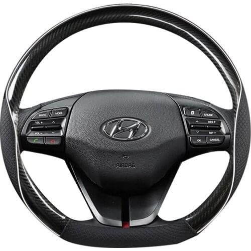 D Shape Steering Wheel Cover PU Leather Carbon Fiber for Geely Atlas Emgrand EC7 Coolray VW Golf 7 Hyundai Santa fe 2014-2020