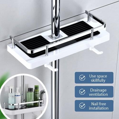 Shower Storage Holder Rack Organizer Bathroom Pole Shower Shampoo Tray Single Tier Shower Head Holder Household Item