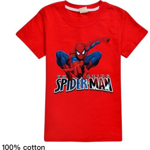 Disney 100% Cotton Spiderman Children T-shirt for Boy Spiderman Boys T Shirt Girls Tops Cartoon Kids Tshirt Clothes 1-16 Yrs