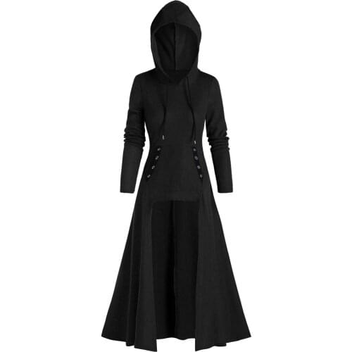 Womens Gothic Long Hoodies Sweatshirt Plus Size Vintage Cloak High Low Pullovers Tops Oversize Outwear Sweatshirts #T2G