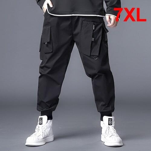 Pocket Design Baggy Cargo Pants Men Black Joggers Sweatpants Streetwear Fashion Trousers Male Loose Bottoms Big Size 7XL HX617