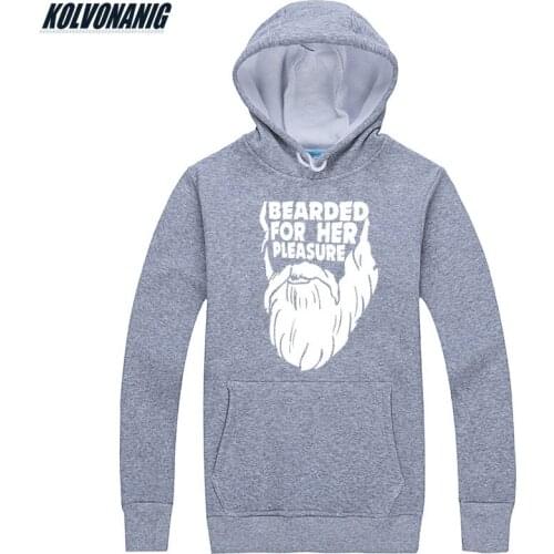 KOLVONANIG Mens Winter Hoody Bearded For Her Pleasure Print Sweatshirts Men Fitness Warm Oversized Hoodies With Hat Pullover