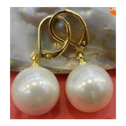 Beautiful White Shell Pearl Round Beads Earrings AAA Grade>Lovely Fine Nobility Ladys Womens Earrings