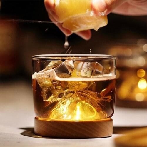 Occident Creative Burning Mountain Design Crystal Whisky Glass With Wood Holder Chivas Regal XO Liqueur Wine Cup For Bar Home